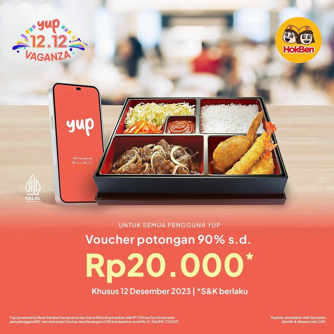 Promo HOKBEN x YUP 12.12 VAGANZA! Dapat Voucher Potongan 90% Hingga Rp 20.000